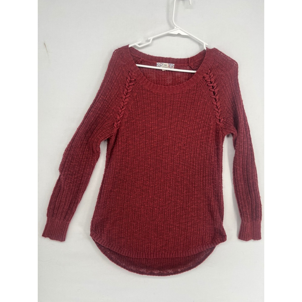 Pink Republic Women XL Sweater Autumn Ruby Red Knit Braided Shoulder